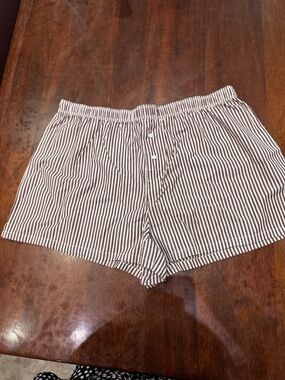 PINK Victoria's Secret Striped Boxer Shorts - White and Maroon